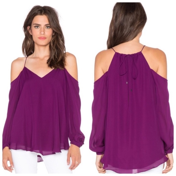 Haute Hippie Tops - Haute Hippie Silk Cold Shoulder Blouse Wineberry